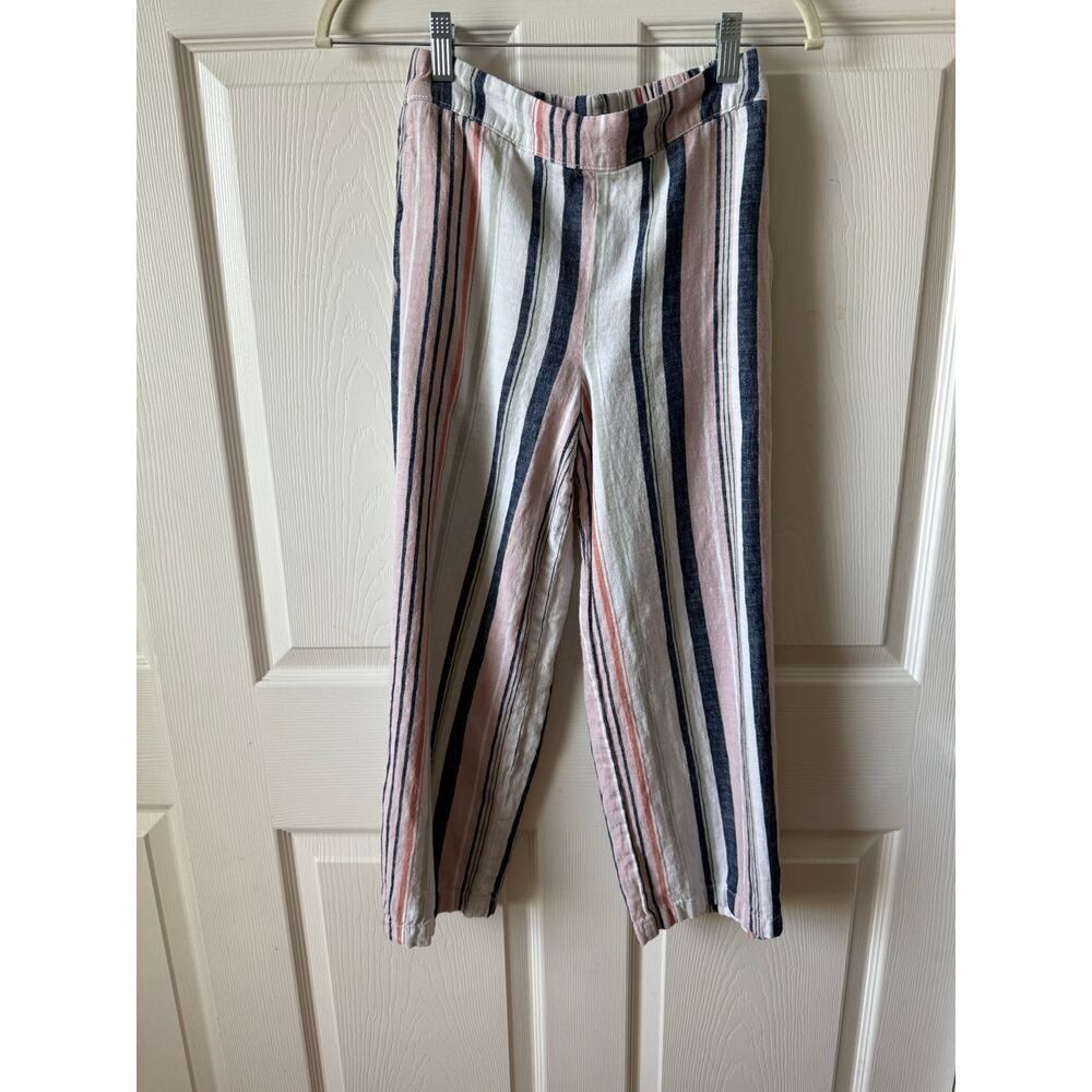 Linen Blend Rainbow Stripe Crop Pants Button Cuff Womens Size XS Coastal‎ Breezy